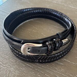 Tommy Bahama Men's Black Leather Belt Braided Silver Buckle Made in Spain Sz 46